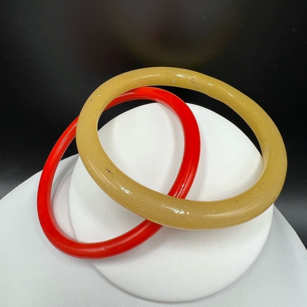 Pair Of Art Glass Bangle Bracelets Slim Stackable Layering Indie Bohemian